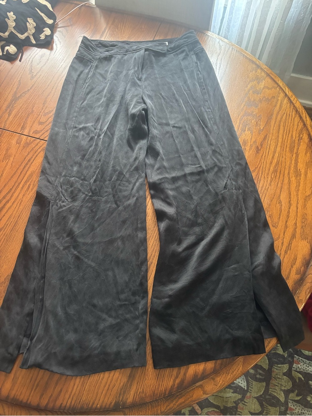 VTG St. John Evening Marie Gray silk wide leg trousers black slit size 10 USA